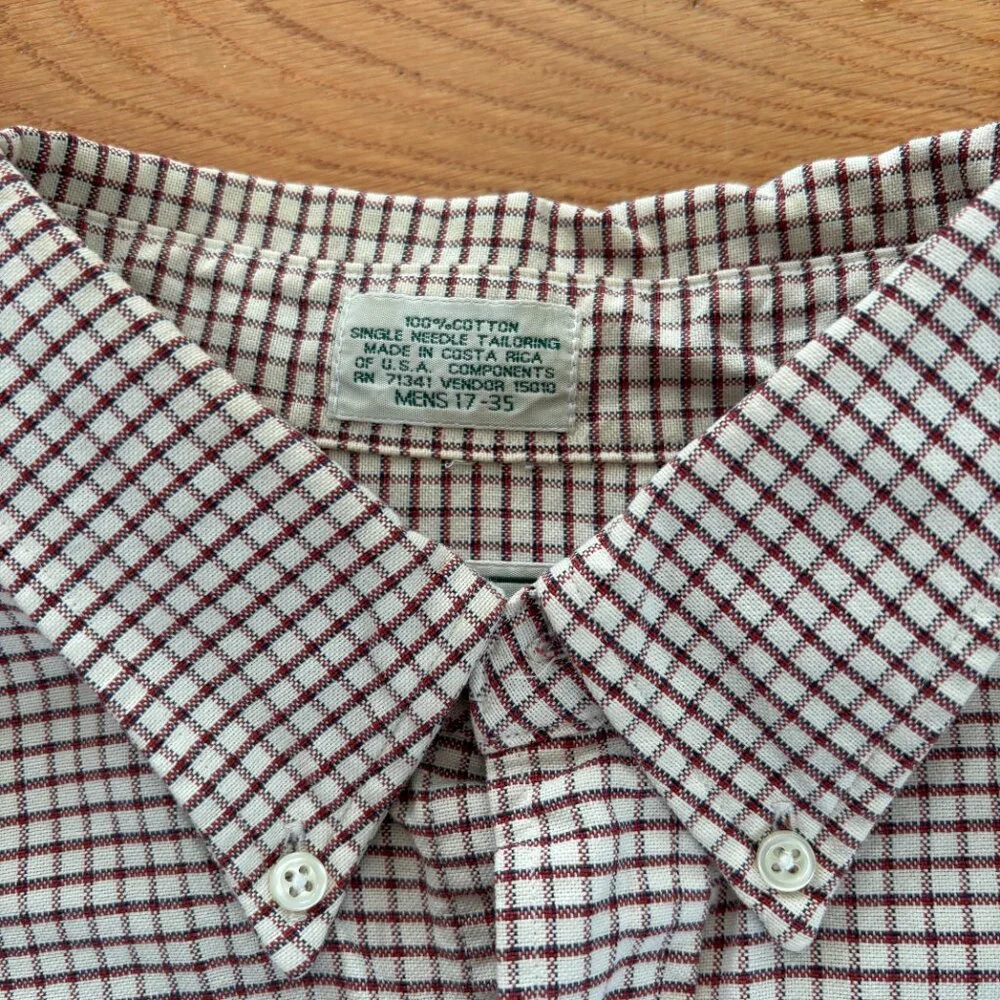 Vintage LL Bean Shirt Mens 17-35 Red Blue‎ Check Single Needle Tailoring Pocket